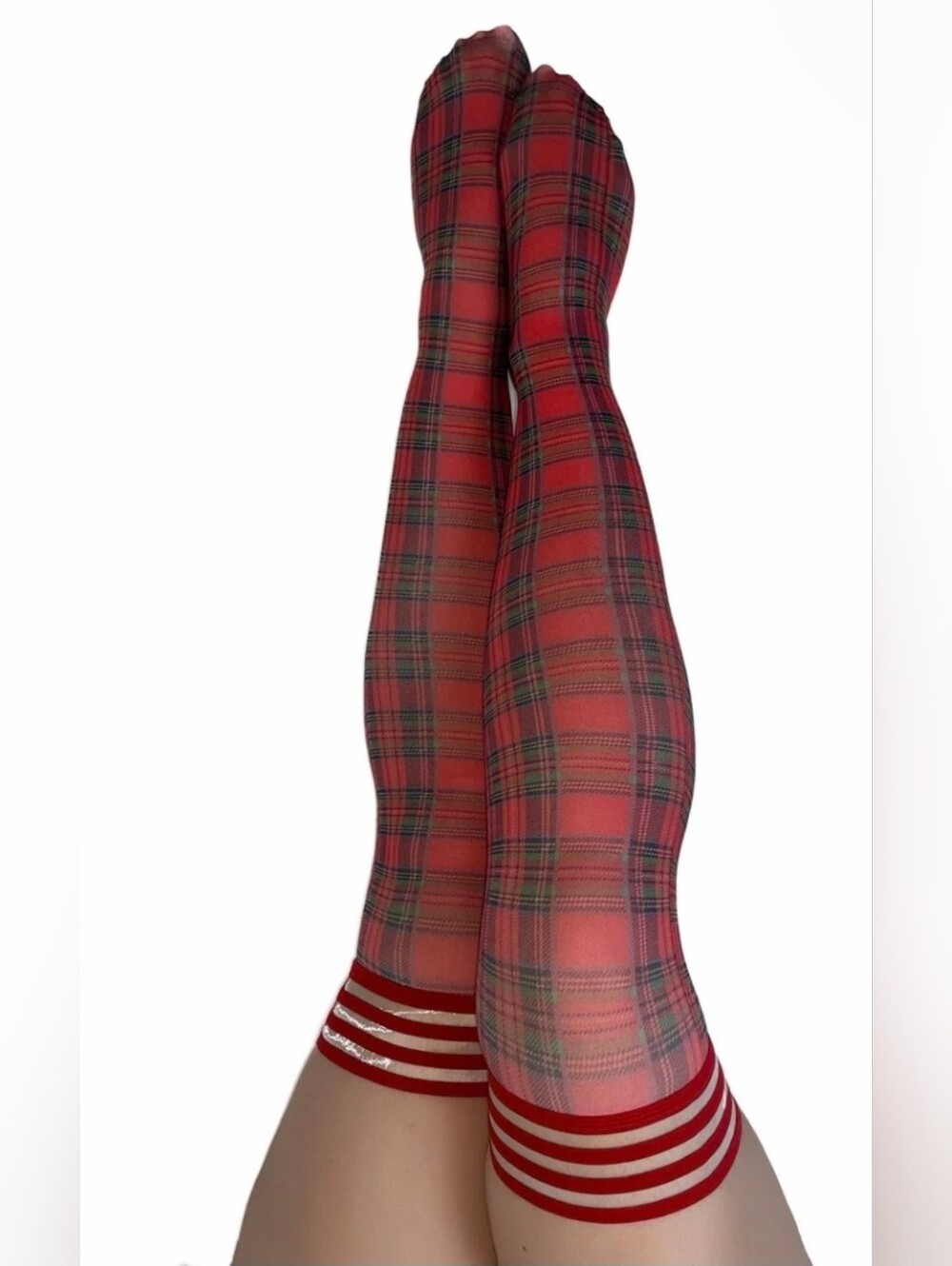 Kixies Red & Green Plaid Thigh Highs womens hosiery
